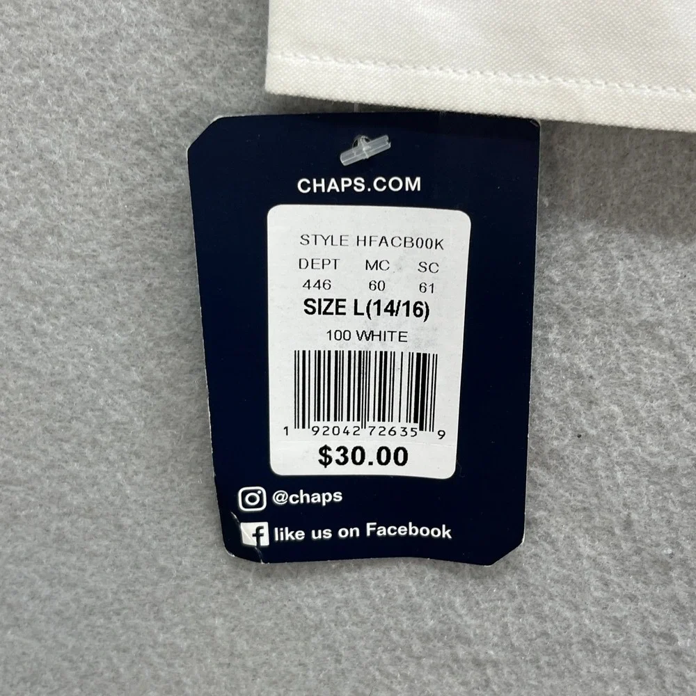 Chaps Button Down Shirt Boys L 14/16 White Stretch Long Sleeve Casual Preppy New